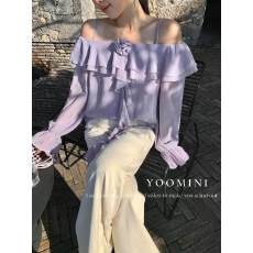 批发喇叭袖仙气温柔风长袖衫2026初春<b class='q'>小衫</b>(配花朵)