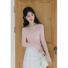 批发气质重工烫钻<b class='q'>针织</b>衫女2026春季新款别致独特修身显瘦粉色上衣