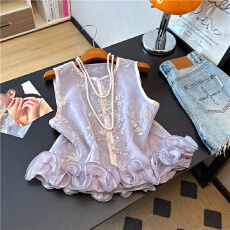 批发实拍年轻版新中式马甲欧根纱国风背心坎女<b class='q'>夏</b>季薄款重工刺绣马甲