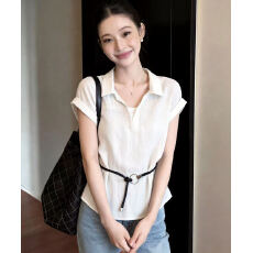 批发百搭条纹V领假两件短袖衬衫女2026夏季新款别致收腰显瘦气