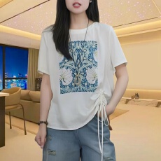 批发2025<b class='q'>夏</b>季新款时尚撞色抽绳别致小衫女时尚小众精致百搭减龄<b class='q'>妈妈装</b>