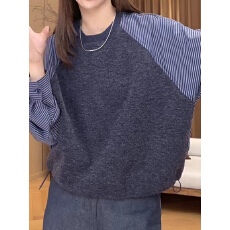 批发宽松显瘦上衣高级感减龄休闲衬衣慵懒风独特<b class='q'>超</b>好看条纹拼接衬衫女