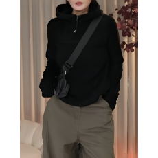 批发2026春秋新款慵懒风显瘦纯色半拉链连帽<b class='q'>卫衣</b>女宽松长袖打底衫上衣