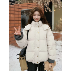 批发冬季时尚立领宽松外套女2025新款<b class='q'>韩版</b>慵懒风棉服加厚洋气拼色棉衣