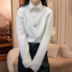 批发<b class='q'>韩版</b>简约百搭休闲风纯色针织衫女<b class='q'>大码</b>气质显瘦套头高领打底衫上衣