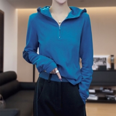 批发韩系休闲简约风半拉链连帽卫衣女秋冬季大码洋气显白<b class='q'>显瘦</b>长袖上衣