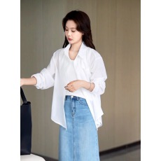 批发早秋爆款纯色长袖衬衫2025新款简约翻领防晒衬衣宽松显瘦女士上衣