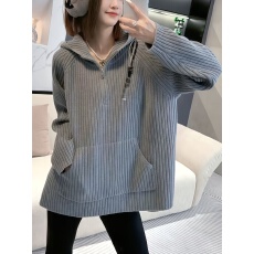 春秋季宽松休闲百搭保暖高级感超好看的加厚中长款连帽针织衫毛衣