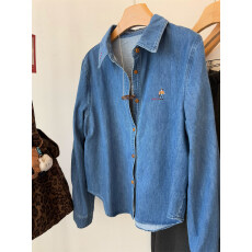 批发复古通勤风卡通刺绣<b class='q'>牛仔</b>衬衫女秋冬季新款长袖宽松休闲时髦上衣潮