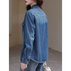 批发长袖牛仔衬衫女2025年新款春秋上衣爆款小众设计港风慵懒衬衣外套