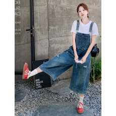 批发T恤<b class='q'>背带裤</b>两件套女2025夏季新款时尚八分阔腿裤牛仔连体裤套装潮