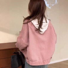 批发粉色牛仔外套女秋季新款小个子时尚<b class='q'>百搭</b>宽松显瘦短款外搭上衣