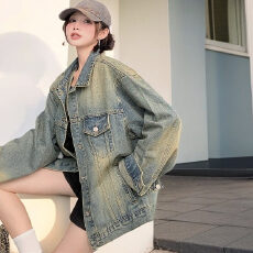 批发水洗复古美式牛仔外套女高街潮牌宽松情侣休闲宽松<b class='q'>百搭</b>上衣8659