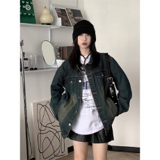 批发今年爆款水洗复古美式牛仔外套女高街潮牌宽松宽松<b class='q'>百搭</b>显瘦上衣