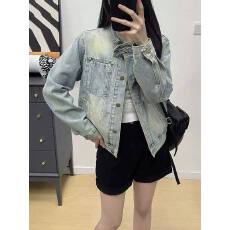 批发今年流行的小众复古牛仔外套女士爆款高级感气质复古立领夹克上衣