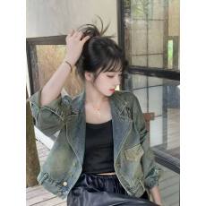 批发2025复古设计立领休闲夹克秋季新款宽松时尚短款小众上衣牛仔外套