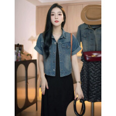 批发短袖牛仔外套女夏季薄款外穿复古时尚显瘦<b class='q'>百搭</b>休闲短款衬衫上衣潮