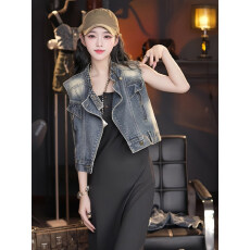 牛仔马甲女夏季洋气复古无袖坎肩背心马夹机车短款外套叠穿上衣潮