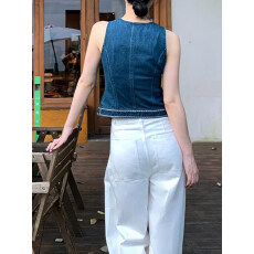 批发牛仔马甲女款夏季港味复古百搭无袖坎肩背心马夹v领chic叠穿上衣