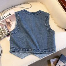 批发广州十三行爆款~帅气干练_口袋圆领短款无袖牛仔马甲上衣女百搭潮