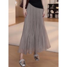 批发高腰<b class='q'>百搭</b>压褶半身裙女2026秋季新款时尚显瘦休闲长裙气质灰色裙子