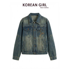 批发2026抖音春<b class='q'>秋</b>新款水洗复古牛仔夹克百搭宽松休闲翻领外套女上衣