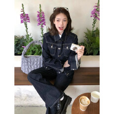 批发美式复古翻领<b class='q'>牛仔</b>外套女春秋新款小个子休闲显瘦百搭夹克长袖上衣