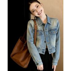 批发复古风气质短款牛仔外套女2026春秋季新款宽松设计感小众夹克上衣