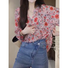 批发法式减龄气质印花<b class='q'>长袖</b><b class='q'>衬衫</b>女夏季轻薄宽松显瘦百搭洋气开衫上衣潮