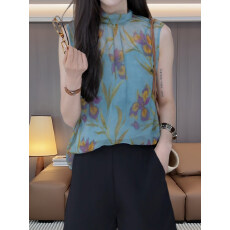 批发韩版<b class='q'>时尚</b>花卉印花无袖衬衫+吊带背心两件套春夏大码女士<b class='q'>时尚</b>套装