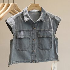 批发复古水洗牛仔<b class='q'>马甲女</b>2026新款夏季宽松显瘦百搭无袖坎肩背心外套潮