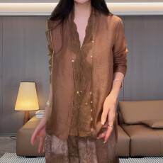 批发法式V领蕾丝拼接假两件衬衫女夏季轻薄气质显瘦百搭防晒长袖上衣