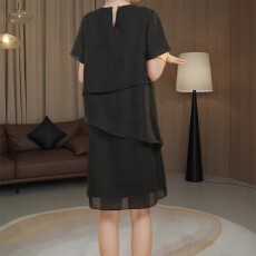 批发<b class='q'>夏季</b>休闲宽松型不对称圆领裙子女装日常亲肤透气短袖中长款连衣裙