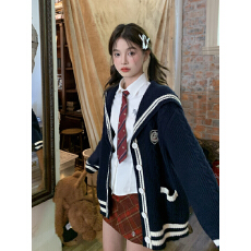 批发东京岁时记JK<b class='q'>制服</b>毛衣针织开衫外套女藏青色<b class='q'>海军</b>领学院风宽松慵懒
