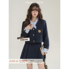 批发LOVEHEYNEW假两件衬衫<b class='q'>西装</b>外<b class='q'>套装</b>裙女冬季学院风刺绣徽章甜美减龄