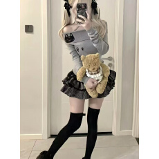 批发早秋新款一字肩卡通猫咪长袖<b class='q'>T</b><b class='q'>恤</b>辣妹 拼接蓬蓬<b class='q'>裙</b>套装<b class='q'>裙</b>上衣半身<b class='q'>裙</b>