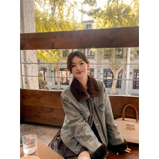 批发RAYFEI 伦敦<b class='q'>街头</b> 复古水貂毛领皮草外套女鹅绒内胆水洗牛仔派克服