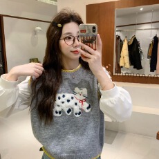 批发Berry 喜你而欢大庞定制 刺绣<b class='q'>图案</b>撞色毛线马甲百搭圆领叠穿<b class='q'>背心</b>