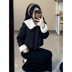 批发韩系黑色毛领羽绒棉服女款2025<b class='q'>新款</b>冬季保暖小香风超好看短款棉服