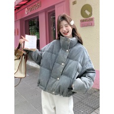 批发复古牛仔蓝立领羽绒服女<b class='q'>短</b>款2025冬季新款小个子面包服白鸭绒外套