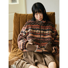 批发octopusme章鱼家复古摇粒绒厚外套女<b class='q'>秋</b>冬新款休闲立领短款上衣