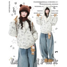 批发蓝鬼公园Languid Park 毛绒小狗连帽棉衣羽绒棉<b class='q'>服</b>女秋冬棉袄外套