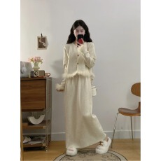 批发时尚小香风毛毛上衣半裙套装女<b class='q'>秋</b>季大码胖妹妹高级气质显瘦两件套