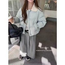 批发2025<b class='q'>冬</b>季新款拼色针织翻领短款羽绒服外套女时尚百搭保暖气质上衣