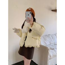 批发<b class='q'>甜美</b>羽绒服女2025冬季新款短款设计感花边毛领小个子白鸭绒外套潮