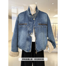 批发经典清爽蓝加绒牛仔外套2025新款女装加厚保暖不挑人拉链开衫上衣