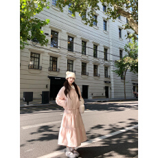 批发甜美风套装女秋冬日系少女清蓝色棉服外套搭配半身裙两件套巨好看