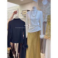 批发Mam秋冬新款通勤简约百搭纯色半高领<b class='q'>T</b><b class='q'>恤</b>袖口毛毛打底衫女