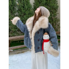 批发轻熟风大毛领牛仔外套女2025冬季新款短款加厚设计感气质保暖上衣