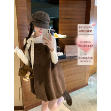 批发PtonUmi焦糖苞苞 棕色无袖花苞背心<b class='q'>连衣裙</b>女秋冬设计感复古裙子